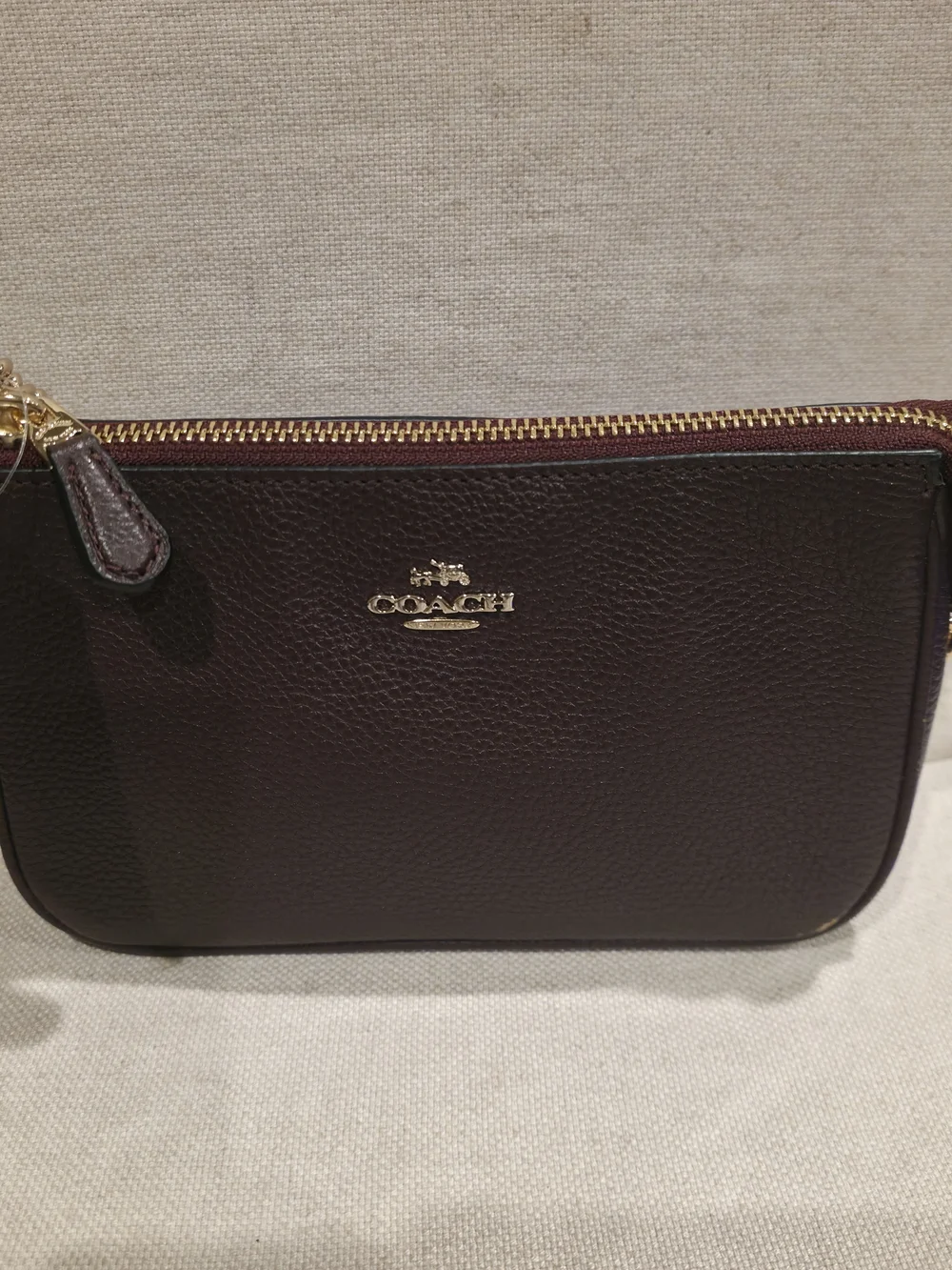 Coach Pebbled Leather Wristlet - Deep Burgundy